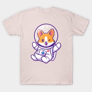 Cute Corgi Astronaut Flying Cartoon T-Shirt